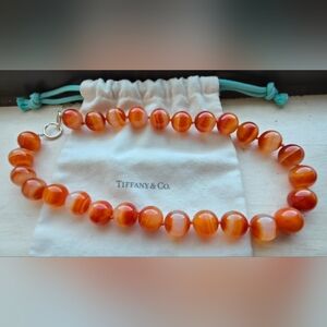 Tiffany & Co. Sterling Silver Carnelian Gemstone Bead Necklace